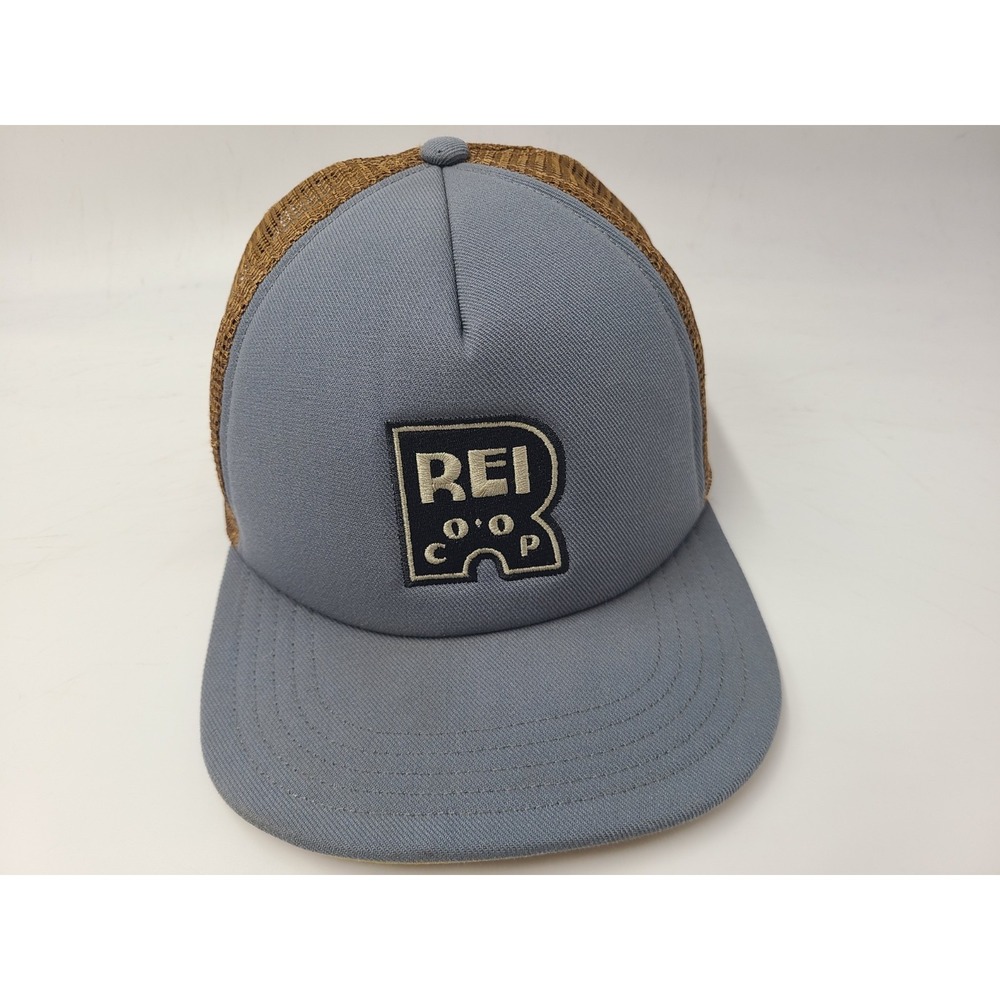 REI Co-Op Mesh Trucker Snapback Hat Cap Polyester Outdoors Hike Men Blue Brown